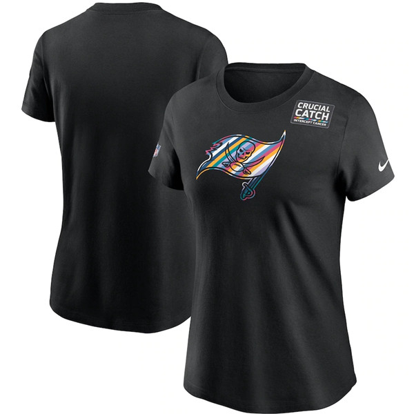 Women's Tampa Bay Buccaneers 2020 Black Sideline Crucial Catch Performance NFL T-Shirt(Run Small)